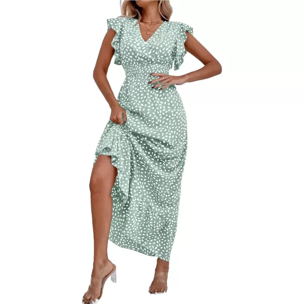LYANER Women's Floral Print V Neck Ruffle Cap Sleeve Ruffle Hem Flowy Midi Dress