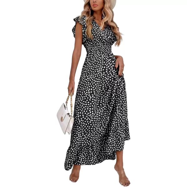 LYANER Women's Floral Print V Neck Ruffle Cap Sleeve Ruffle Hem Flowy Midi Dress