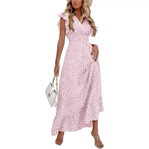 LYANER Women's Floral Print V Neck Ruffle Cap Sleeve Ruffle Hem Flowy Midi Dress