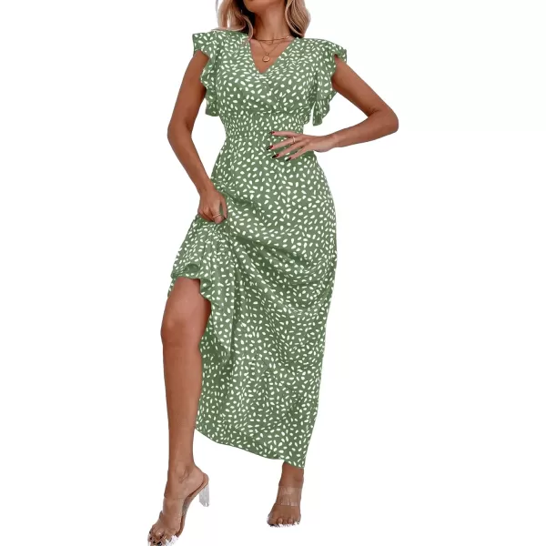 LYANER Women's Floral Print V Neck Ruffle Cap Sleeve Ruffle Hem Flowy Midi Dress