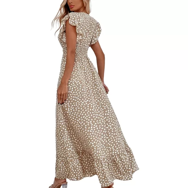 LYANER Women's Floral Print V Neck Ruffle Cap Sleeve Ruffle Hem Flowy Midi Dress