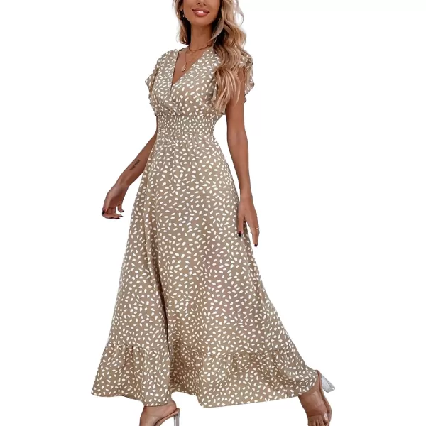 LYANER Women's Floral Print V Neck Ruffle Cap Sleeve Ruffle Hem Flowy Midi Dress