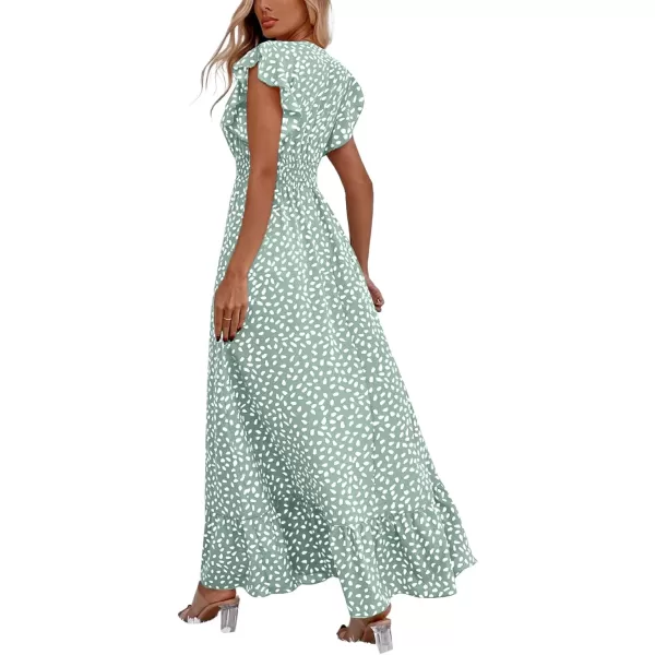 LYANER Women's Floral Print V Neck Ruffle Cap Sleeve Ruffle Hem Flowy Midi Dress
