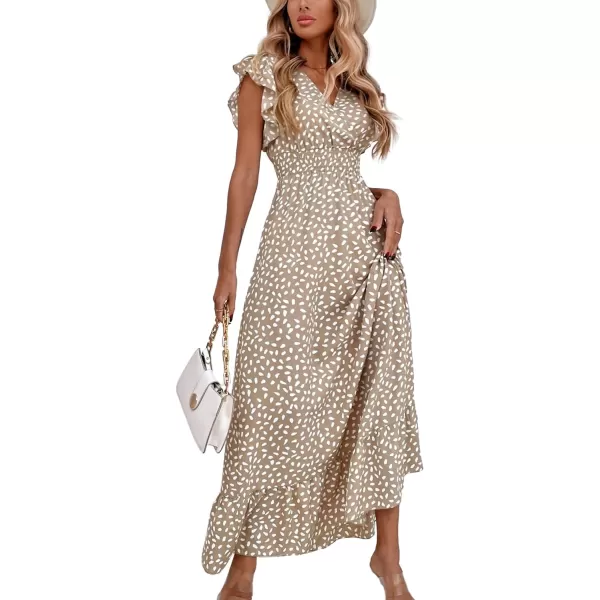 LYANER Women's Floral Print V Neck Ruffle Cap Sleeve Ruffle Hem Flowy Midi Dress