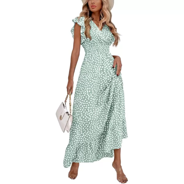 LYANER Women's Floral Print V Neck Ruffle Cap Sleeve Ruffle Hem Flowy Midi Dress