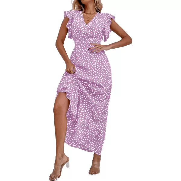 LYANER Women's Floral Print V Neck Ruffle Cap Sleeve Ruffle Hem Flowy Midi Dress