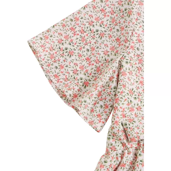 LYANER Women's Floral Print V Neck Tie Knot Ruffle Hem Short Sleeve Blouse Peplum Top