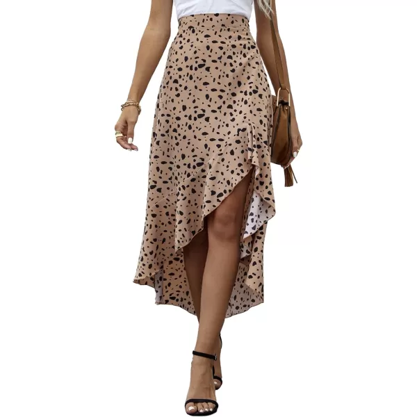 LYANER Women's Floral Printed Split High Low Ruffle Hem Elastic Waist Midi Skirt