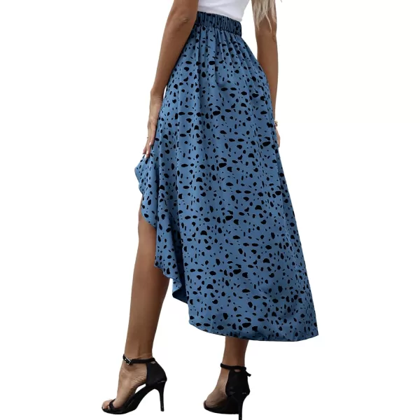 LYANER Women's Floral Printed Split High Low Ruffle Hem Elastic Waist Midi Skirt