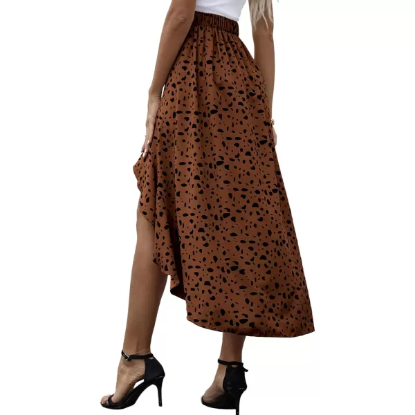 LYANER Women's Floral Printed Split High Low Ruffle Hem Elastic Waist Midi Skirt