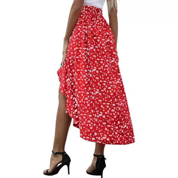 LYANER Women's Floral Printed Split High Low Ruffle Hem Elastic Waist Midi Skirt