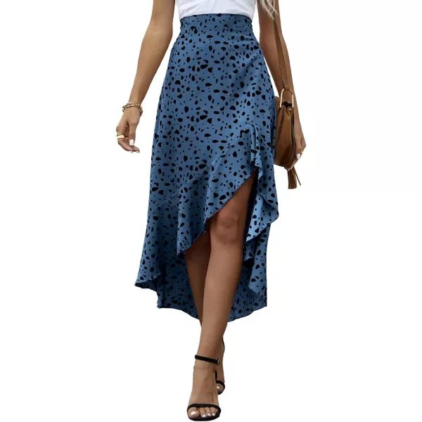 LYANER Women's Floral Printed Split High Low Ruffle Hem Elastic Waist Midi Skirt