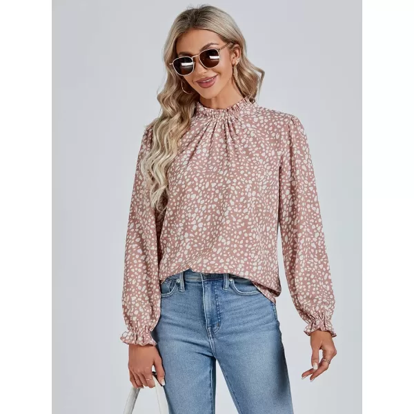 LYANER Women's Frill Mock Neck Flounce Long Sleeve Solid Blouse Office Shirt Top