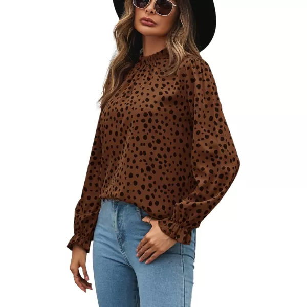 LYANER Women's Frill Mock Neck Flounce Long Sleeve Solid Blouse Office Shirt Top