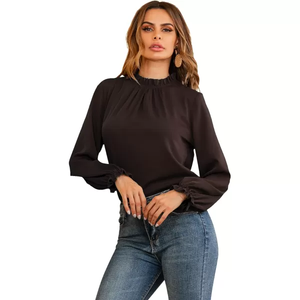 LYANER Women's Frill Mock Neck Flounce Long Sleeve Solid Blouse Office Shirt Top