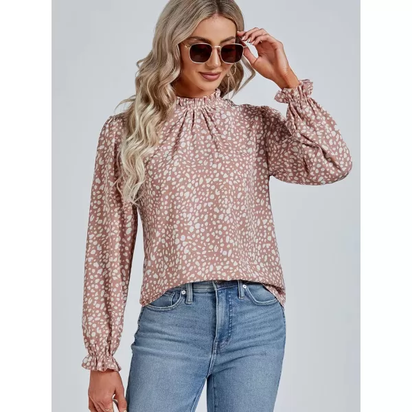 LYANER Women's Frill Mock Neck Flounce Long Sleeve Solid Blouse Office Shirt Top