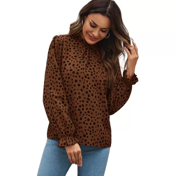 LYANER Women's Frill Mock Neck Flounce Long Sleeve Solid Blouse Office Shirt Top