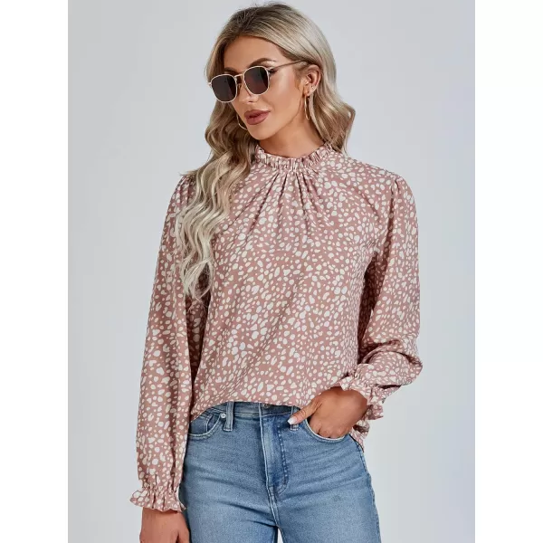 LYANER Women's Frill Mock Neck Flounce Long Sleeve Solid Blouse Office Shirt Top