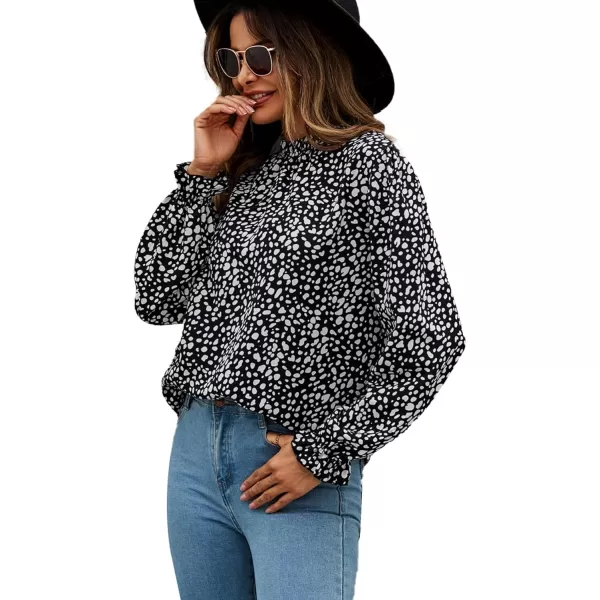 LYANER Women's Frill Mock Neck Flounce Long Sleeve Solid Blouse Office Shirt Top