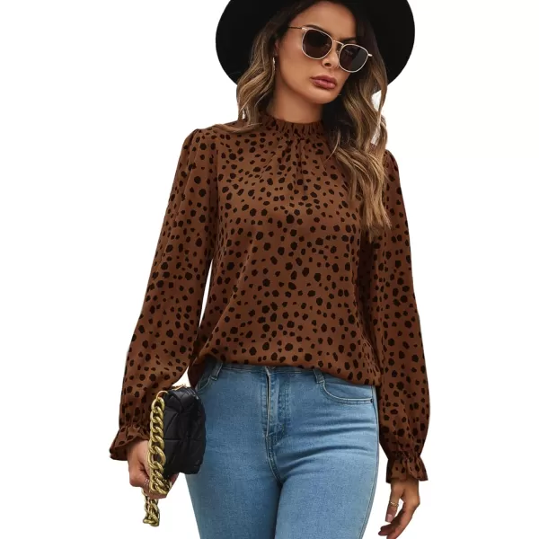 LYANER Women's Frill Mock Neck Flounce Long Sleeve Solid Blouse Office Shirt Top