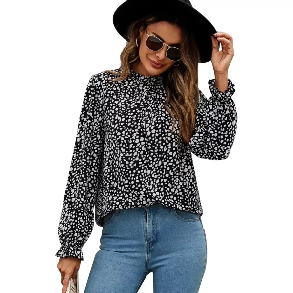 LYANER Women's Frill Mock Neck Flounce Long Sleeve Solid Blouse Office Shirt Top