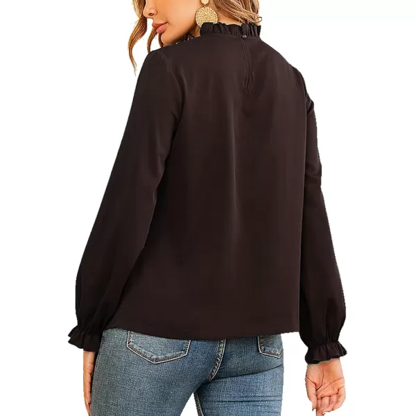 LYANER Women's Frill Mock Neck Flounce Long Sleeve Solid Blouse Office Shirt Top