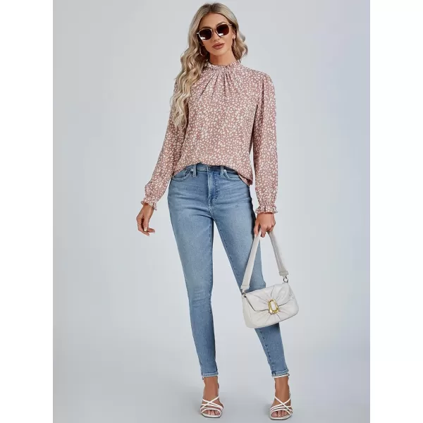 LYANER Women's Frill Mock Neck Flounce Long Sleeve Solid Blouse Office Shirt Top