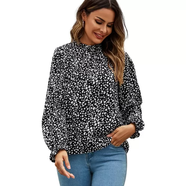 LYANER Women's Frill Mock Neck Flounce Long Sleeve Solid Blouse Office Shirt Top