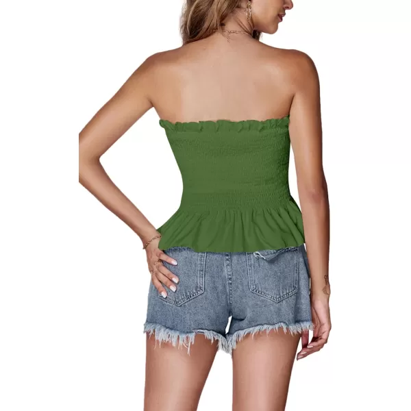 LYANER Women's Frill Shirred Ruffle Hem Strapless Tube Top Sleeveless Pleated Peplum Bandeau Blouse