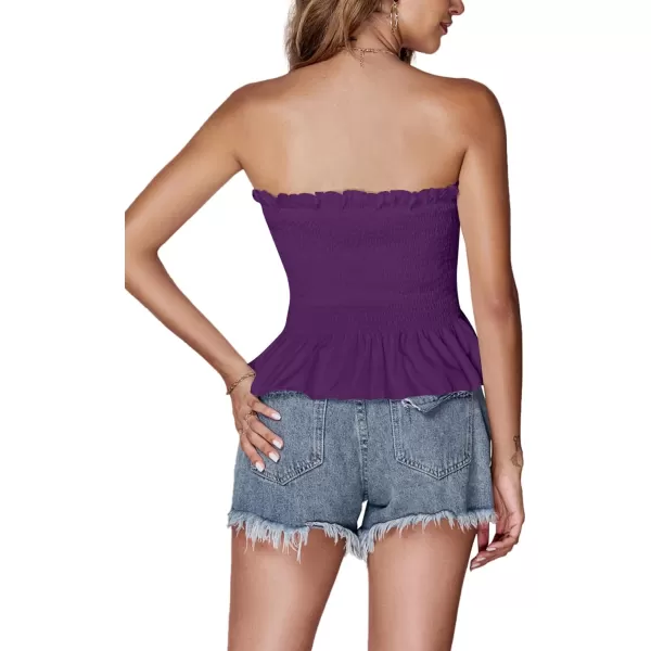 LYANER Women's Frill Shirred Ruffle Hem Strapless Tube Top Sleeveless Pleated Peplum Bandeau Blouse