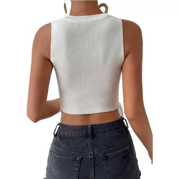 LYANER Women's Fringe Tassel Trim Crew Neck Knit Sleeveless Crop Tank Top