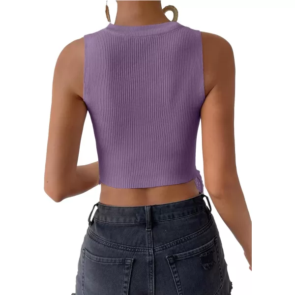 LYANER Women's Fringe Tassel Trim Crew Neck Knit Sleeveless Crop Tank Top