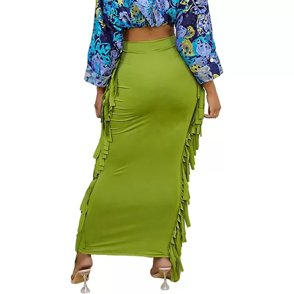 LYANER Women's Fringed Side Tassels Elastic Waist Slim Bodycon Pencil Maxi Skirts