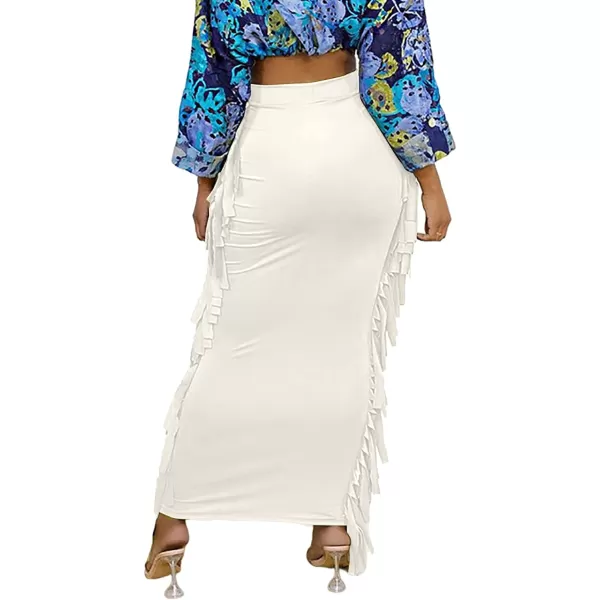 LYANER Women's Fringed Side Tassels Elastic Waist Slim Bodycon Pencil Maxi Skirts