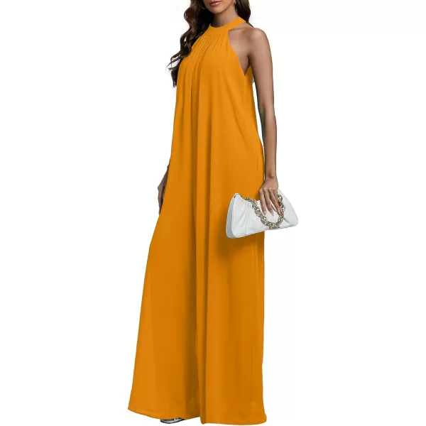 LYANER Women's Halter Neck Sleeveless Chiffon Wide Leg Long Pants Jumpsuit Romper