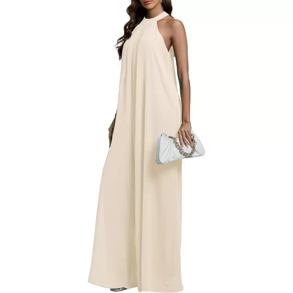 LYANER Women's Halter Neck Sleeveless Chiffon Wide Leg Long Pants Jumpsuit Romper