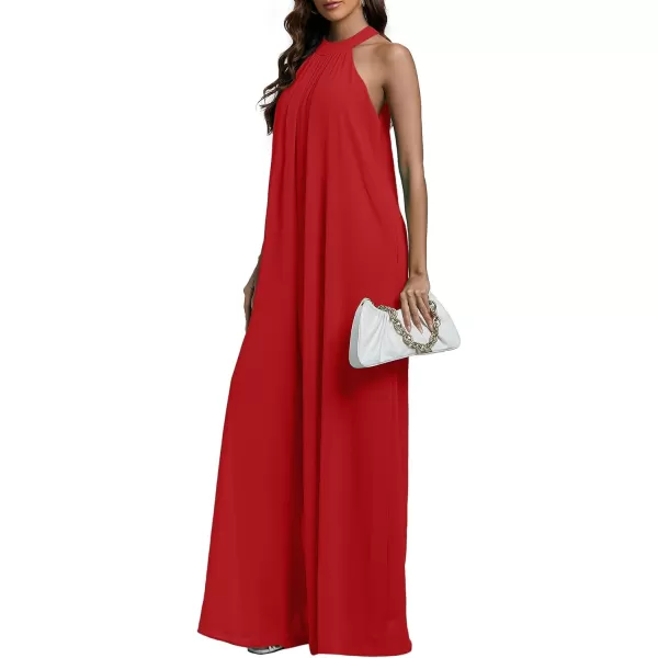 LYANER Women's Halter Neck Sleeveless Chiffon Wide Leg Long Pants Jumpsuit Romper