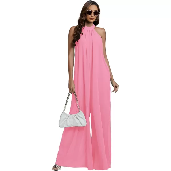 LYANER Women's Halter Neck Sleeveless Chiffon Wide Leg Long Pants Jumpsuit Romper