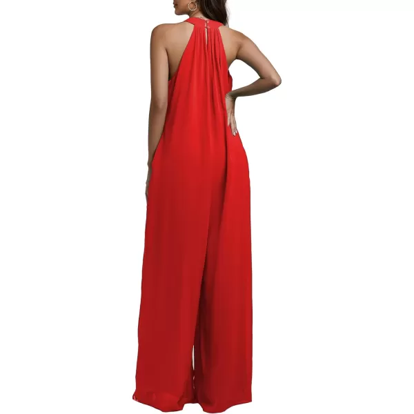 LYANER Women's Halter Neck Sleeveless Chiffon Wide Leg Long Pants Jumpsuit Romper