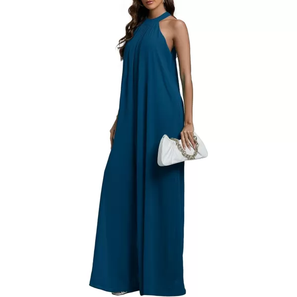 LYANER Women's Halter Neck Sleeveless Chiffon Wide Leg Long Pants Jumpsuit Romper