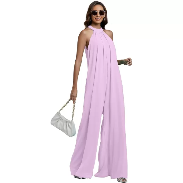 LYANER Women's Halter Neck Sleeveless Chiffon Wide Leg Long Pants Jumpsuit Romper