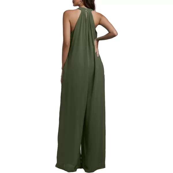 LYANER Women's Halter Neck Sleeveless Chiffon Wide Leg Long Pants Jumpsuit Romper