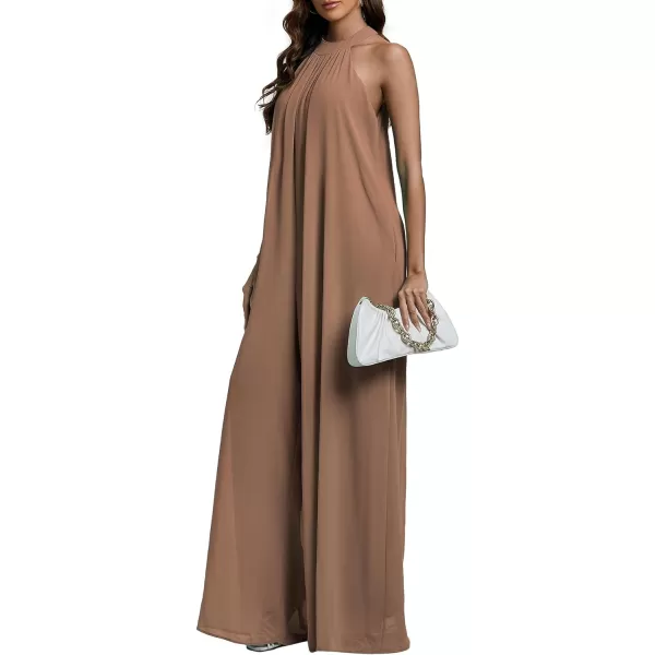 LYANER Women's Halter Neck Sleeveless Chiffon Wide Leg Long Pants Jumpsuit Romper