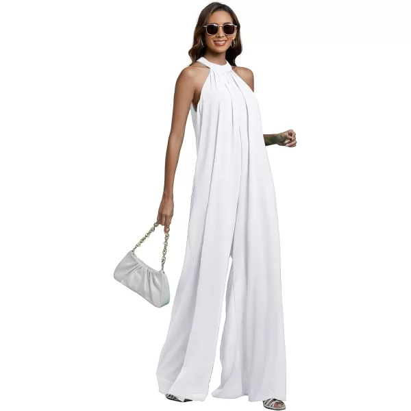 LYANER Women's Halter Neck Sleeveless Chiffon Wide Leg Long Pants Jumpsuit Romper