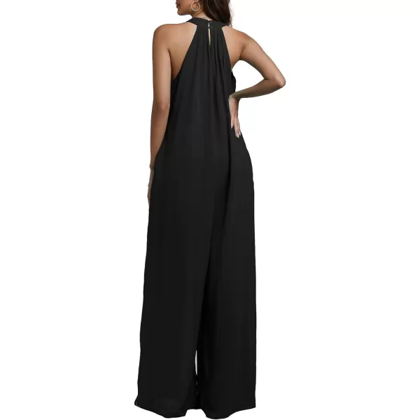 LYANER Women's Halter Neck Sleeveless Chiffon Wide Leg Long Pants Jumpsuit Romper
