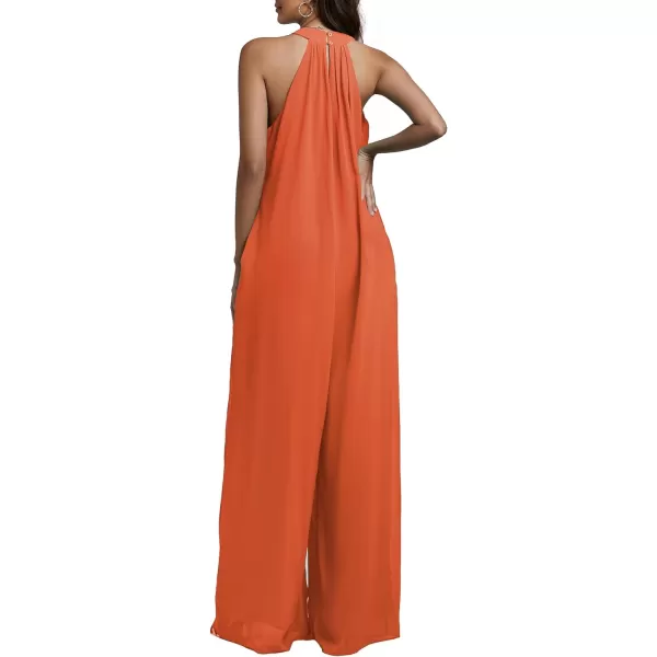 LYANER Women's Halter Neck Sleeveless Chiffon Wide Leg Long Pants Jumpsuit Romper