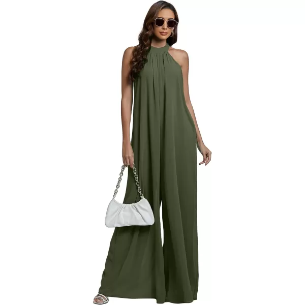 LYANER Women's Halter Neck Sleeveless Chiffon Wide Leg Long Pants Jumpsuit Romper