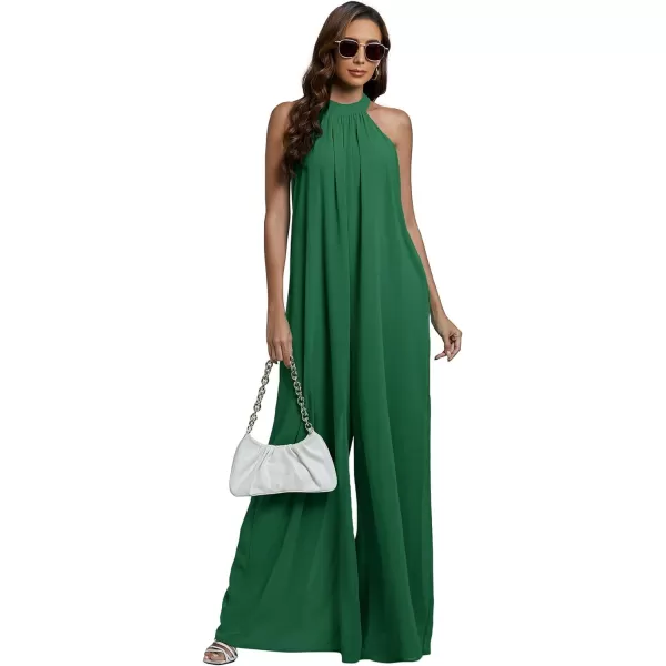 LYANER Women's Halter Neck Sleeveless Chiffon Wide Leg Long Pants Jumpsuit Romper