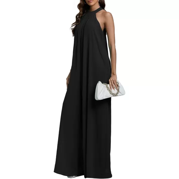 LYANER Women's Halter Neck Sleeveless Chiffon Wide Leg Long Pants Jumpsuit Romper