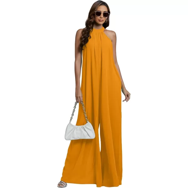 LYANER Women's Halter Neck Sleeveless Chiffon Wide Leg Long Pants Jumpsuit Romper